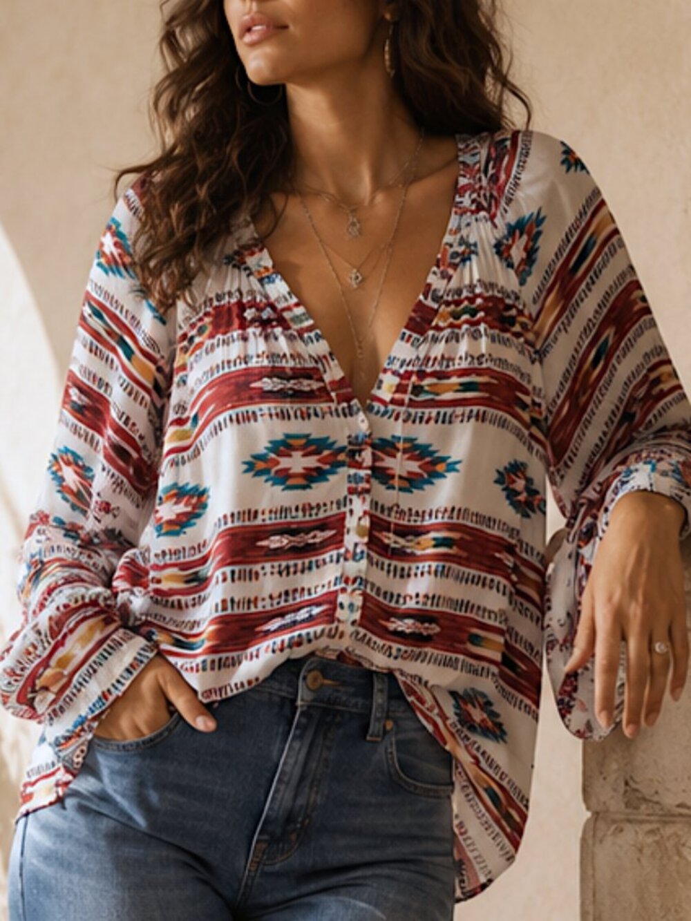 Show Me Your Mumu Aztec Print Western Flowy Rodeo Women's Blouse Size Medium
